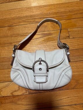 Vintage Y2K Coach Black Ivory  Leather  Flap Shoulder Bag Silver Hardware